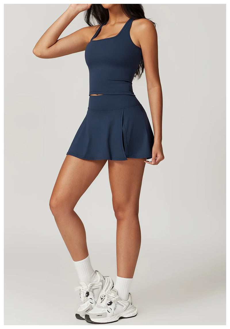 Short Sleeved Crop Tank & High Waist Skort Set