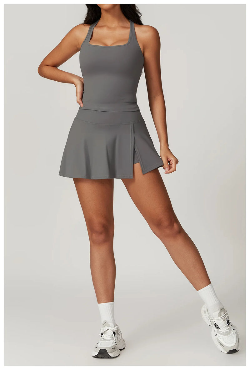 Short Sleeved Crop Tank & High Waist Skort Set