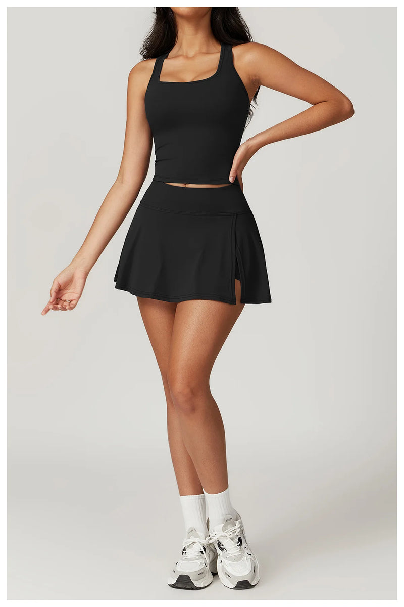 Short Sleeved Crop Tank & High Waist Skort Set