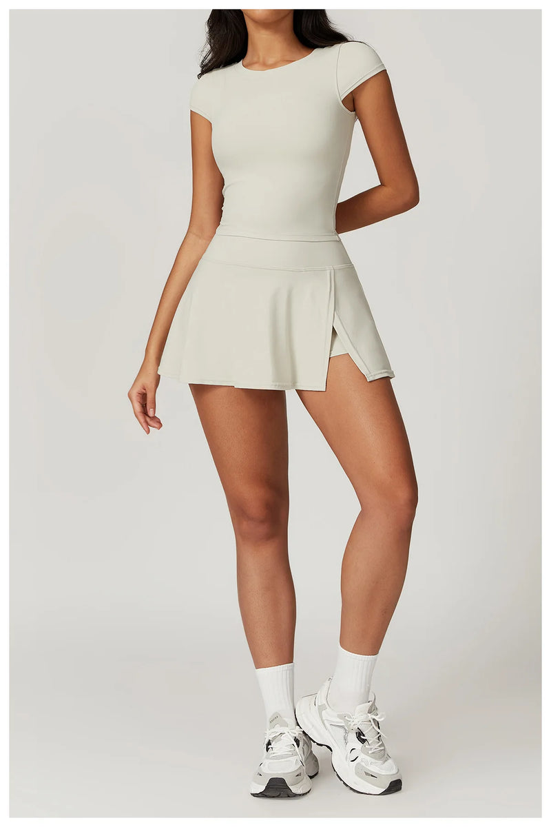 Short Sleeved Crop Top & High Waist Skort Set