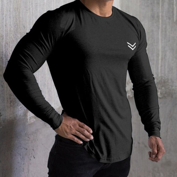 Fitness Sporty Long sleeve t shirt Men Gyms Bodybuilding Workout Skinny Cotton Shirt Male Casual Tee Tops Fashion Brand Apparel