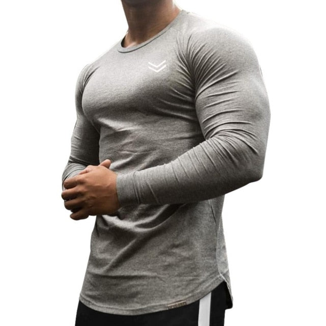 Fitness Sporty Long sleeve t shirt Men Gyms Bodybuilding Workout Skinny Cotton Shirt Male Casual Tee Tops Fashion Brand Apparel