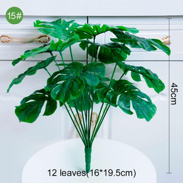 Multiple Green Artificial Palm Leaf Plastic Plants Garden Home Outdoor Decorations Scutellaria Tropical Tree Fake Plants