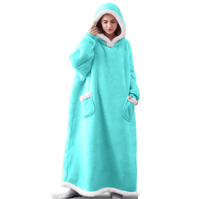 Long Winter Blanket With Sleeves Plush Fleece Wearable Sofa Hooded Blanket Adult Soft Warm Flannel Weighted TV Blankets Hoodie