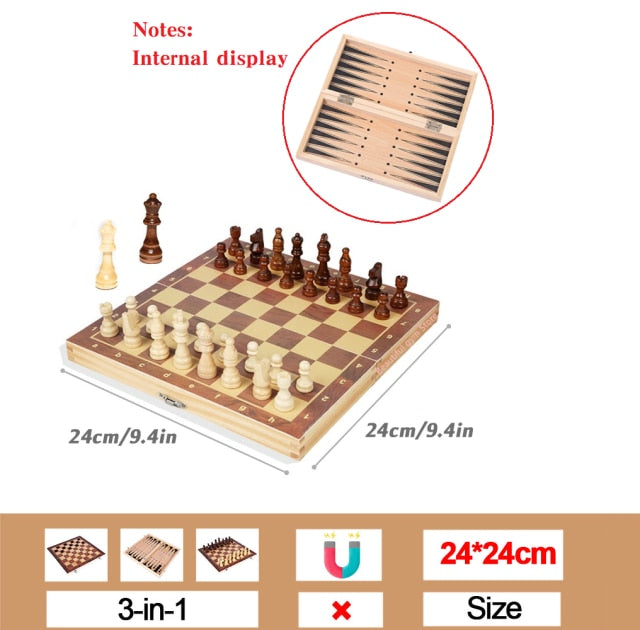 Large Magnetic Wooden Folding Chess Set Felted Game Board 39cm*39cm Interior Storage Adult Kids Gift Family Game Chess Board