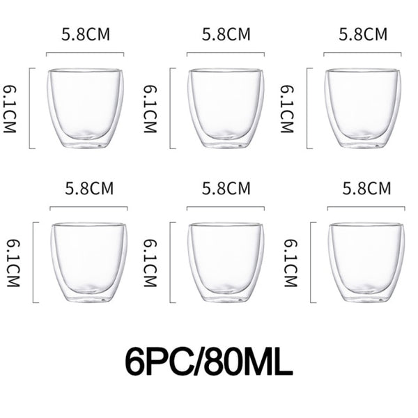 Double Wall Shot Glass Cup Set Espresso Coffee Mugs Whiskey Cocktail Beer Glass Insulated Tumbler Transparent Cups Drinkware